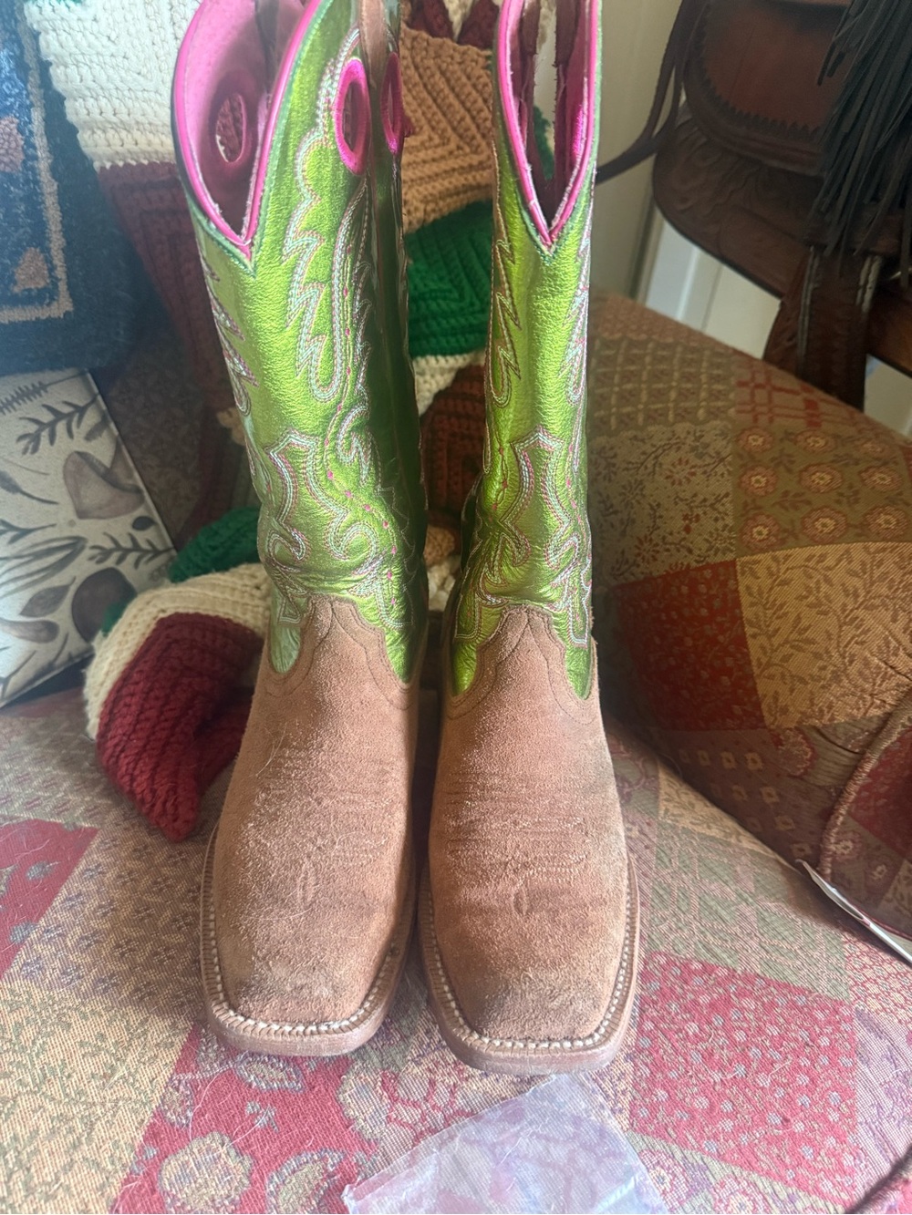 Ariat Women’s Brown rough out & Metallic Green Western boots Futurity Boon 7 - Picture 3 of 8